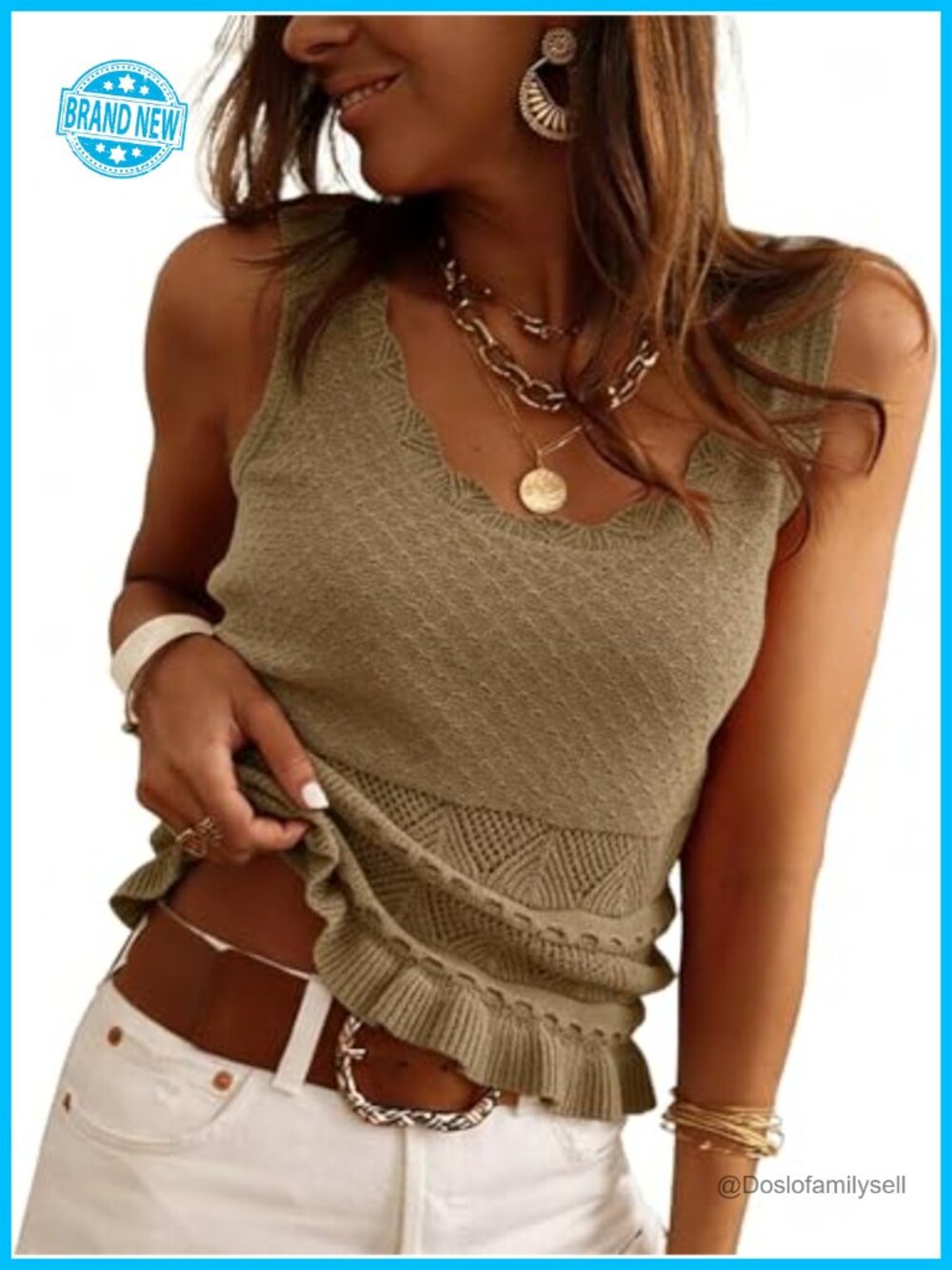 LOMON Cotton Acrylic Crochet Sweater Vest Sleeveless Boho Knit Tank Top